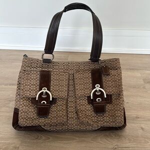 Coach Large Expandable Soho Purse - Brown Signature Textile Jacquard